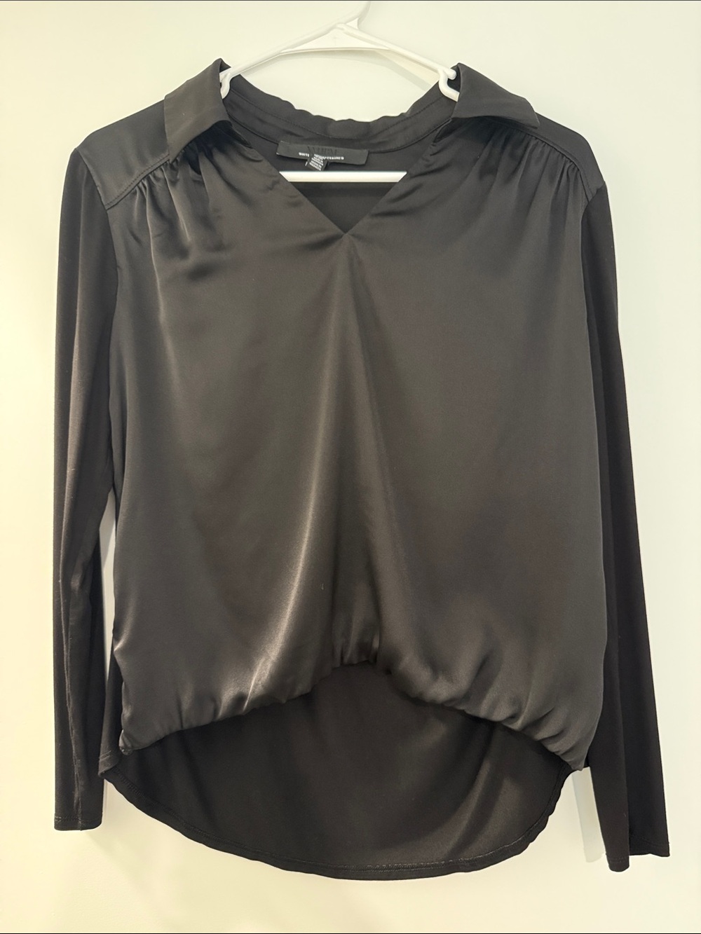 White House Black Market Black Satin V-Neck Blouse